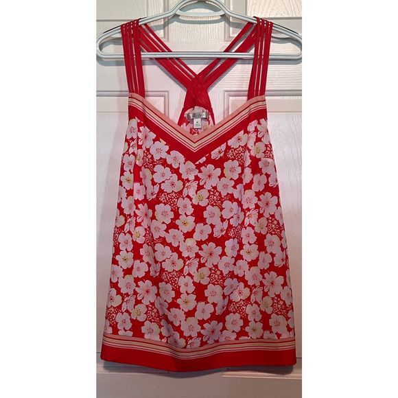 LC Lauren Conrad Orange‎ Floral Braided Back Tank Size M 26" Long x 17" PTP - Picture 1 of 5